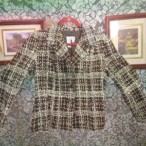 Denim&Co brown and cream jacket abstract design corduroy button up elastic waist
